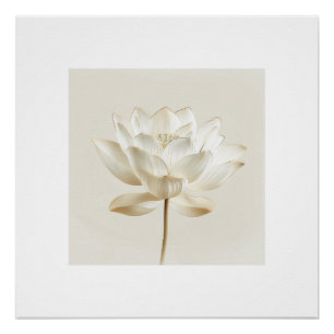Póster Arte de Parede Flor de Lótus Branco – Bege Zen Min