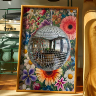 Poster Arte de Parede Floral Bola de Disco Cartaz Maximal