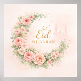 Poster Arte de Parede Floral Crescent Eid Mubarak – Rosa 
