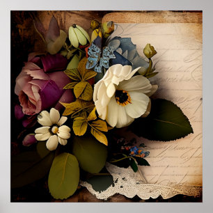 POSTER ARTE DE PAREDE FLORAL DE VINTAGEM CLÁSSICA