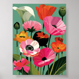 Poster Arte de Parede Floral em Poppy Moderno de Meados d