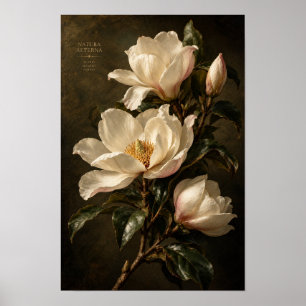 Poster Arte de Parede Floral Escura Marfim Antigo Magnóli
