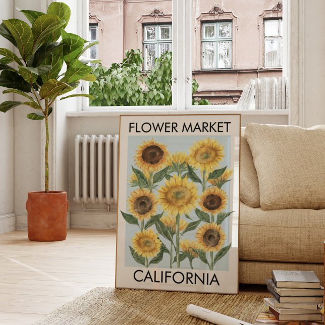 Poster Arte de Parede Floral Mercado de Flores Girassóis  (In-context, Apartment Living Room)