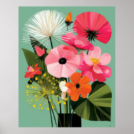 Poster Arte de Parede Floral Rosa Meados do Século Poppy