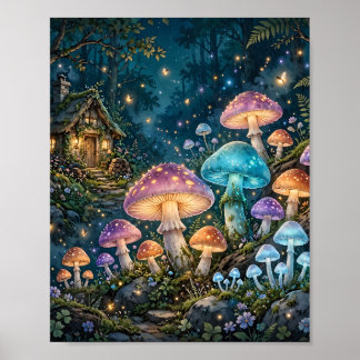Poster Arte de Parede Floresta de Cogumelos Brilhantes Fa