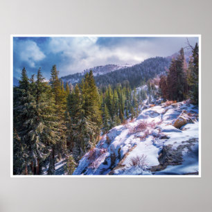 Poster Arte de Parede Floresta Montanhosa Nevada Paisagem