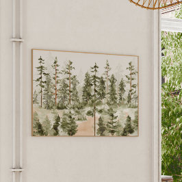Poster Arte de Parede Floresta Verde Aquarela