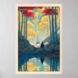 Poster Arte de Parede Florestal Serena Árvores e Figura S