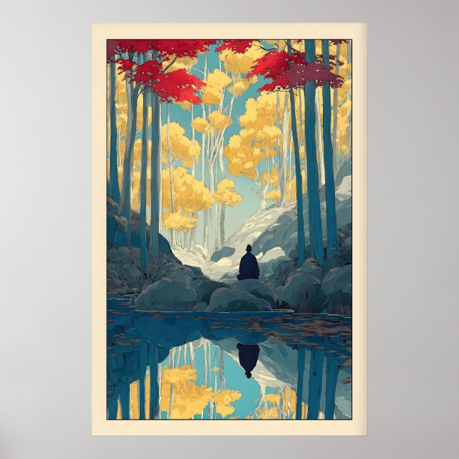 Poster Arte de Parede Florestal Serena Árvores e Figura S (Frente)