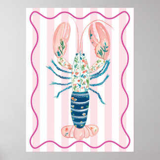 Poster arte de parede funky de lagosta floral pôster