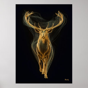 Poster Arte de parede futurista em filamento dourado de v
