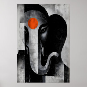 Poster Arte de Parede Ganesh Minimalista Cabeça de Elefan