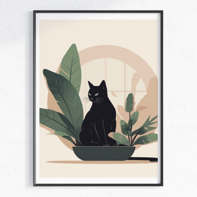 Poster Arte de Parede Gato Preto Minimalista Gato Boho Ga (Criador carregado)