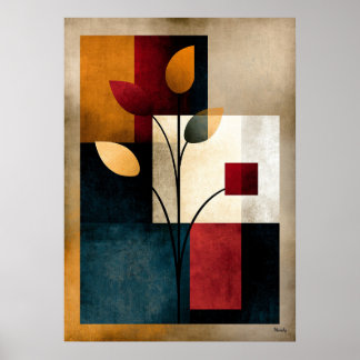 Poster Arte de Parede Geométrica Abstrata Japandi Ikebana
