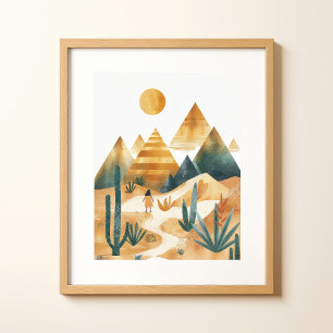Poster Arte de Parede Geométrica de Cacto no Deserto