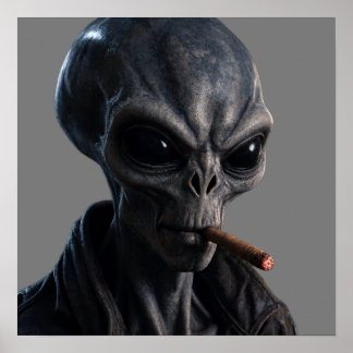 Poster Arte de Parede Gráfica de Caveira Fumando Charuto 