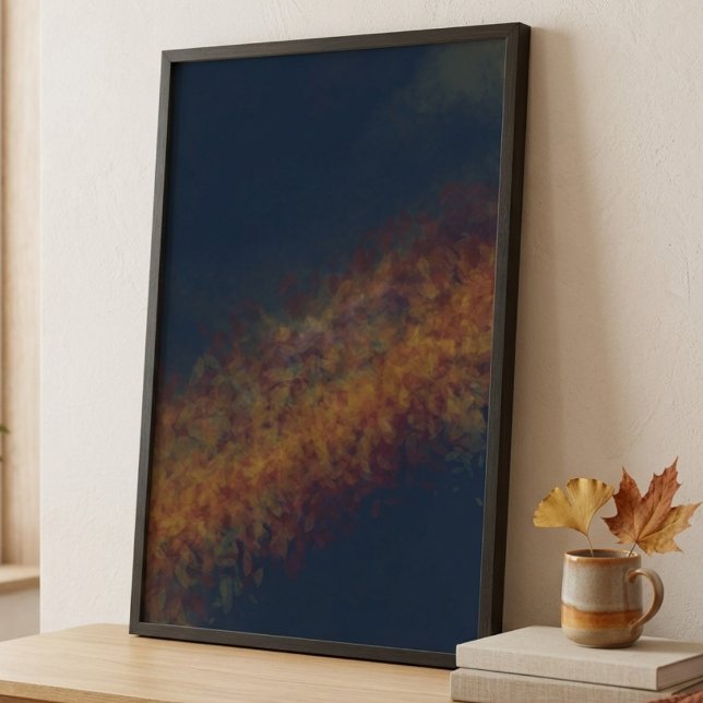 Poster Arte de Parede Grande Abstrata de Folha de Outono  (A moody autumn leaf poster for a cozy grandparent housewarming celebration.)
