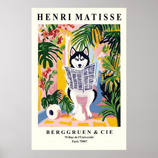 Poster Arte de Parede Husky no Estilo Matisse Cachorro En (Frente)