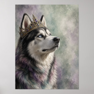 Poster Arte de Parede Husky — Retrato Real com Coroa Dour