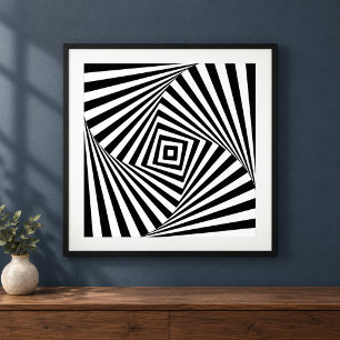 Póster Arte de Parede Ilusão Óptica Moderna Preto e Branc
