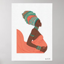 Arte de Parede Ilustrada de Gestante Mulher Negra