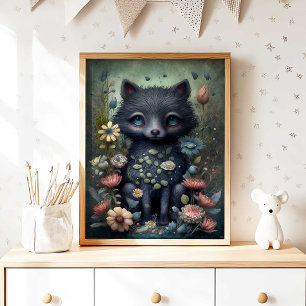 Poster Arte de Parede Impressa Berçário Raposa Preta Míst