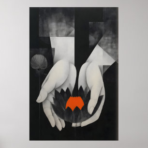 Poster Arte de Parede Impressa Lotus - Mãos Abstratas com