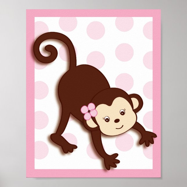 Poster Arte de Parede Impressa Mod Menina Macaco Pontinho (Frente)