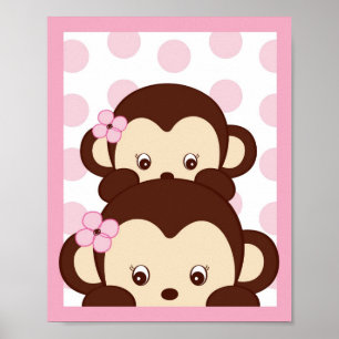 Póster Arte de Parede Impressa Mod Menina Macaco Pontinho