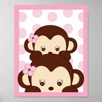 Póster Arte de Parede Impressa Mod Menina Macaco Pontinho