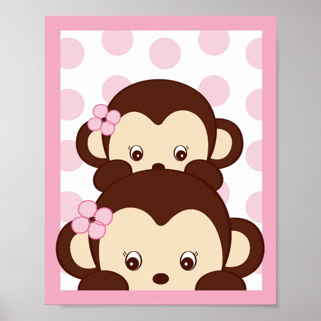 Póster Arte de Parede Impressa Mod Menina Macaco Pontinho (Frente)