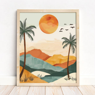 Poster Arte de Parede Impressa Paisagem do Pôr do Sol no 