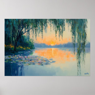 Poster Arte de Parede Impressionista do Pôr do Sol no Lag