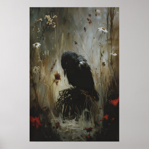 Poster Arte de Parede Imprimível Black Bird, Animal Vinta