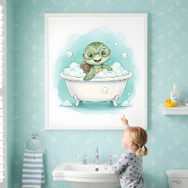 Poster Arte de Parede Infantil de Tartaruga Splish Splash