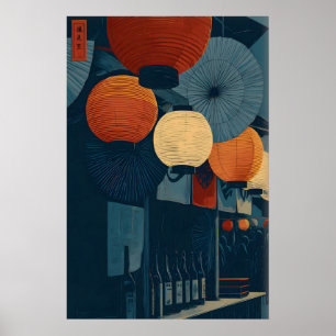 Poster Arte de Parede Lanterna Japonesa - Mercado Noturno