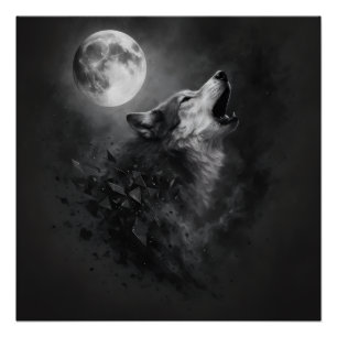 Póster Arte de Parede Lua do Lobo Uivando