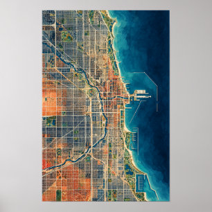 Poster Arte de Parede Mapa Aéreo da Orla de Chicago