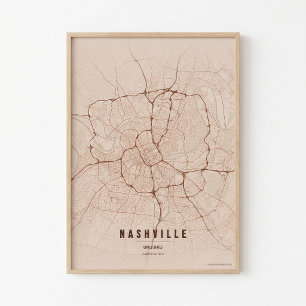Poster Arte de Parede Mapa da Cidade de Tennessee Impress