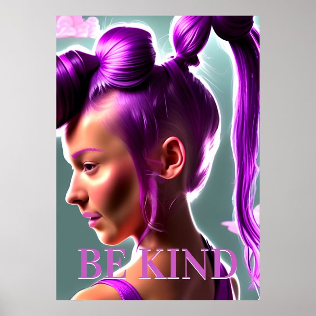 Poster Arte de Parede Menina de Cabelo Roxo Seja G (Frente)