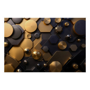 Póster Arte de Parede Metálica Geométrica de Abstrato - D