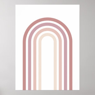 Poster Arte de Parede Minimalista Arco-íris Rosa e Bege P