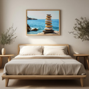 Póster Arte de Parede Minimalista Zen Pedras de Equilíbri