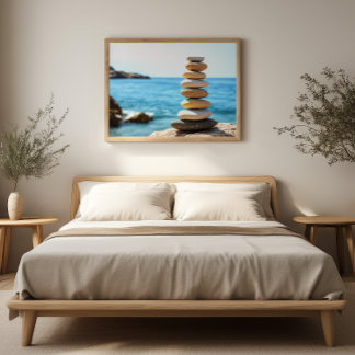 Póster Arte de Parede Minimalista Zen Pedras de Equilíbri
