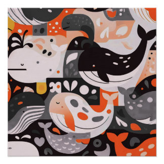 Póster Arte de Parede Moderna de Baleia Fofa Oceano