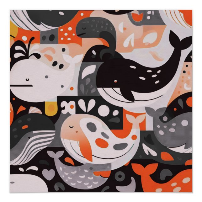 Póster Arte de Parede Moderna de Baleia Fofa Oceano (Frente)