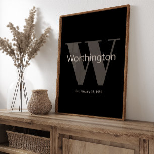 Poster Arte de Parede Moderna e Elegante com Sobrenome de