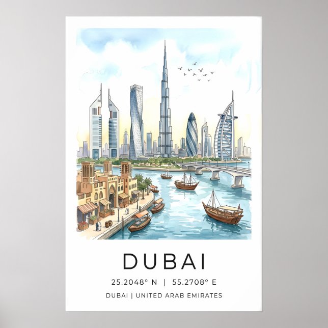 Poster Arte de Parede Moderno Horizonte de Dubai - Fino (Frente)