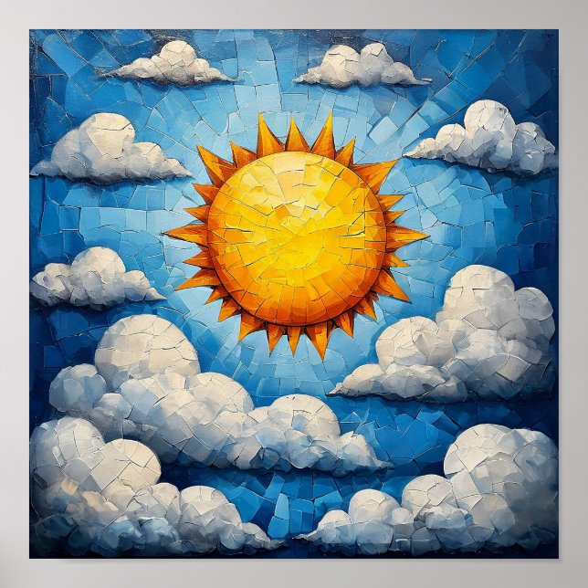 Poster Arte de Parede Mosaico de Sol e Nuvens (Frente)