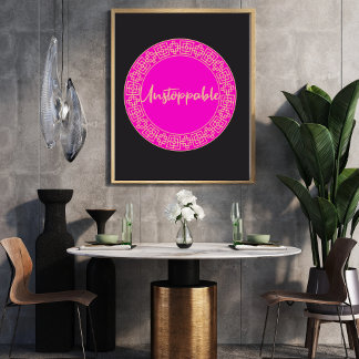 Poster Arte de Parede Motivada para Mulheres Rosa e Preto